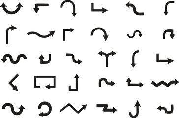 Fototapete - Multiple style and turn Arrow set isolated on white background. Easy to change color, size and manipulate. Traffic symbol Direction Icons Set. EPS 10
