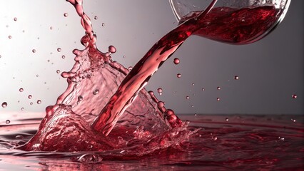 Poster - A dynamic splash of red liquid creates an eye-catching scene, showcasing fluid motion and vibrant color against a soft background.
