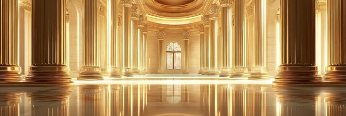 Aufkleber - Grand golden columns showcase luxurious architecture of a prestigious government building with elegant lighting and refined aesthetics Generative AI