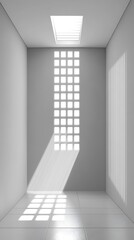 Poster - Illumination interplay: Skylight casts patterned shadows in minimalist corridor