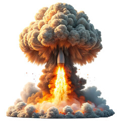 Poster - A powerful explosion with a plume of smoke and fire, depicting a rocket launch or detonation in a dramatic display of energy.