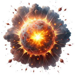 Aufkleber - a vibrant explosion emanating light and energy, surrounded by swirling clouds and debris.