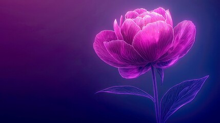Poster - Neon Bloom: A vibrant digital art of a purple flower with glowing petals and lines, set against a dark background.