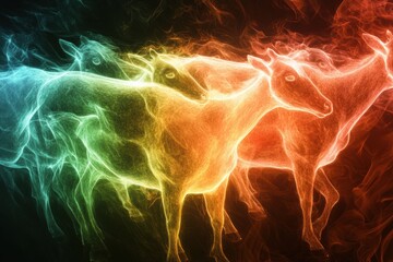 Fototapete - Surreal abstract composition featuring farm animals illuminated by glowing energy and smooth gradients in a dreamlike atmosphere Generative AI