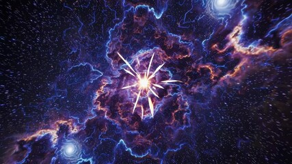 Canvas Print - a cosmic video scene with a top-down angle, showcasing vibrant, swirling galaxies and electric blue 