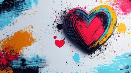 Poster - Heart with colorful paint splats on a clean background evoking fun and creative artistic vibes