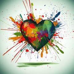 Poster - Artistic heart design with paint splashes and creative expressions on a white background