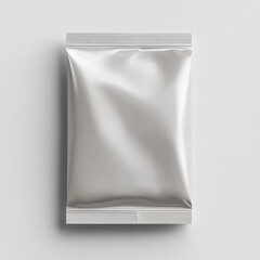 Poster - Blank Silver Foil Packaging Mockup on a White Background with Subtle Shadow and Clean Presentation