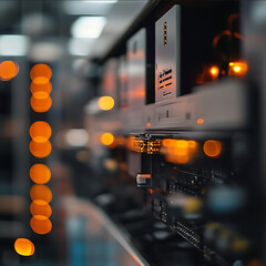 bokeh photo of rugged modular computer production facility
