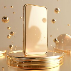 Poster - Golden Smartphone Mockup on Podium Display with Floating Spheres: A Luxurious and Modern Design Concept