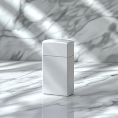 Poster - Minimalist White Box on Marble Surface with Sunlight Reflections, a Clean and Elegant Presentation.