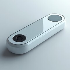 Aufkleber - Sleek Minimalist Device: A close-up studio shot showcasing a modern, white, elongated gadget with circular buttons on a subtle background.