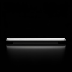 Poster - Sleek Silver Platform on a Glossy Black Surface: Minimalist Elegance in a Studio Setting with Reflective Lighting