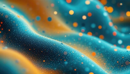 Poster - Vibrant abstract waves with blue and orange particles creating a dynamic flow