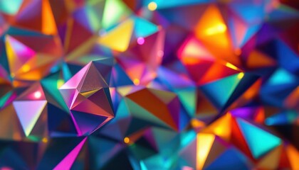Poster - Vibrant multi-colored geometric crystal pattern with reflective surfaces