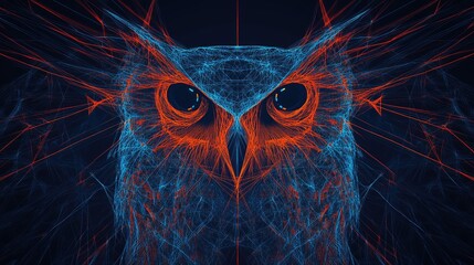 Abstract Owl: A Digital Masterpiece of Red and Blue Hues