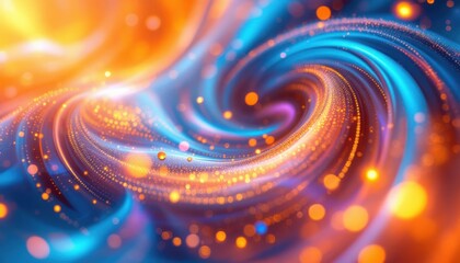 Fototapete - Vibrant abstract swirl in blue and orange with glowing particles