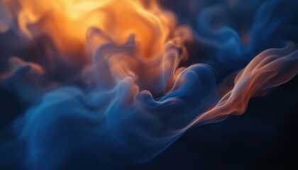 Poster - Mystical swirl of blue and orange smoke in dark atmosphere