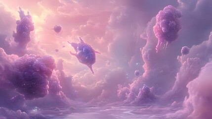 Wall Mural - celestial craft floats amidst pastel cloudscape