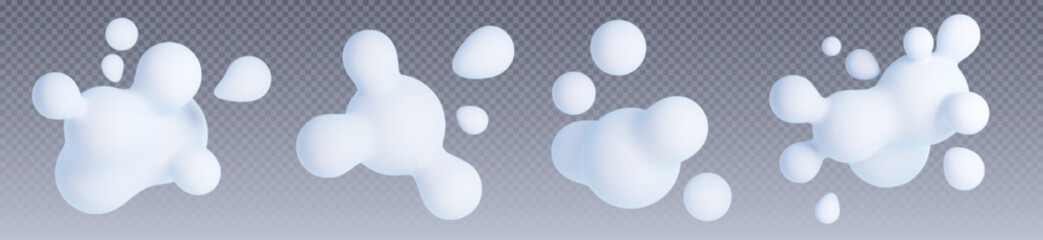 Poster - 3d blob liquid abstract shapes - white amorphous fluid formations on transparent background. smooth 