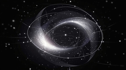 Wall Mural - spiral galaxy background,satellite pathway, digital signature with particles, sparkling waves, curta