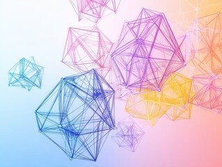 Poster - Geometric Abstraction: An intriguing visual showcasing intricate 3D geometric structures. A symphony of colors and interconnected lines forms an abstract piece.