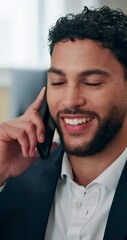 Aufkleber - Business man, talk and phone call in office for discussion, client feedback and finance report. Accountant, mobile and explain for conversation, investment proposal and schedule update of negotiation