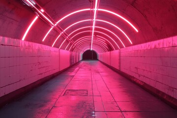 Poster - neon tunnel of intrigue: a captivating neon tunnel bathed in crimson and soft magenta. the illuminat