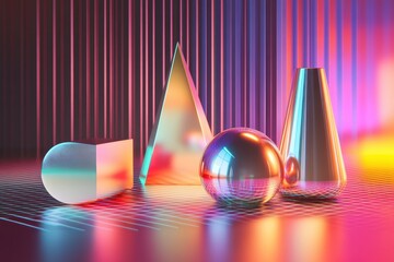 Poster - geometric forms in the neon: a striking composition of geometric shapes bathed in vibrant neon light
