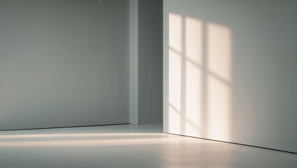 Poster - soft sunlight creates patterns on a minimalistic interior wall in a modern space during the afternoo