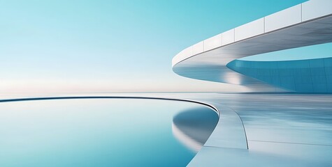 A close-up of the curved surface structure on top, set against an architectural background