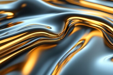 Poster - Abstract Metallic Waves: A mesmerizing abstract composition of flowing metallic waves, showcasing the interplay of light and shadow with a polished, reflective surface.