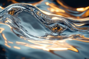 Poster - Liquid Silver: Abstract textures of liquid metal, with swirling silver hues, form a mesmerizing and dynamic design. This image is a celebration of the interplay of light and form.