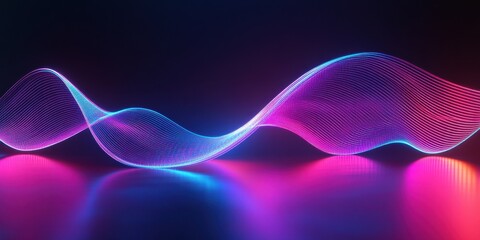 Poster - Digital sound wave: A captivating display of glowing, fluid sound waves dance gracefully against a dark backdrop, creating a mesmerizing visual symphony, invoking a sense of technology, elegance.
