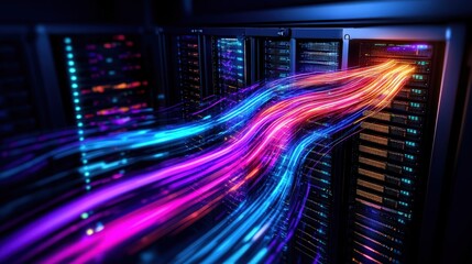 Poster - Dynamic server server with colorful lines and patterns showcasing modern data management solutions
