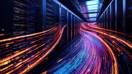Poster - Large server room packed with numerous servers showcasing advanced technology for data management