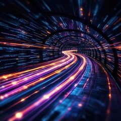 Poster - Dramatic tunnel capturing light trails creating a sense of motion and energy in a captivating scene