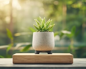 Poster - Succulent plant on levitating wooden stand