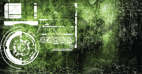 Wall Mural - Abstract grunge futuristic cyber technology background. Sci-fi circuit design. Blueprint on old grungy surface. Futuristic technology design. Cyber punk backdrop