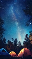 Wall Mural - camping tents underneath a stunning starry milky way display