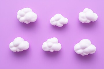 Poster - Colorful speech bubbles and boom text in playful arrangement on vibrant purple background, boom text and cloud speech bubbles on purple background