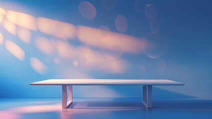 Poster - Modern minimalist table with soft lighting creating a serene atmosphere in a contemporary space