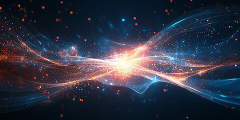 Wall Mural - quantum science waves, high-tech,glowing abstract light, virtual particles, network,flow of digital 