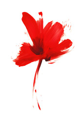 Wall Mural - Abstract Red Brushstroke Flower Illustration on white and transparent background. PNG