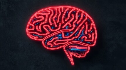 Aufkleber - Artificial intelligence brain visualization digital space neon design futuristic environment abstract concept