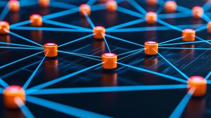 Aufkleber - Dynamic abstract network connection interactions digital environment data visualization tech landscape perspective