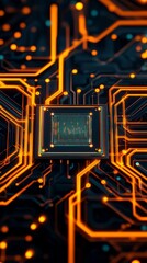 Aufkleber - Glowing orange circuit board with intricate designs technology environment macro viewpoint electronic concept