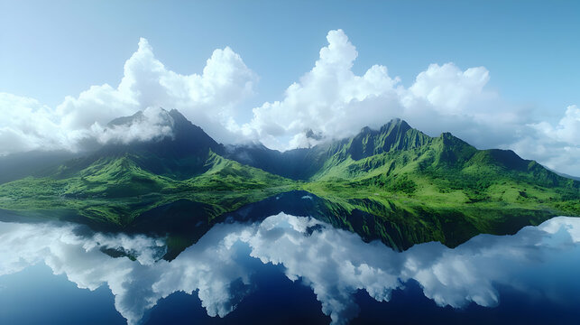Serene Tropical Mountain Lake Reflection Landscape