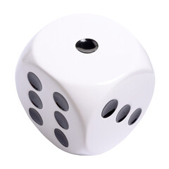 Fototapete - Isolated large white die or dice with black dots on white background, template of a die or dice, gambling addiction or table game concept, copy space