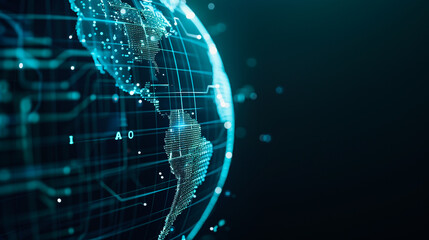 Poster - Global Connectivity: An artistic depiction of the Earth, rendered with a digital, neon-lit aesthetic, representing the interconnectedness of our world.